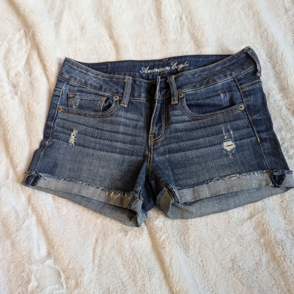 American Eagle Distressed Stretch Jean Shorts, Size 4